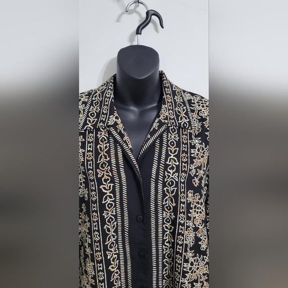 2 FOR💲1️⃣ Alia Black & Tan Abstract Patterned Button-down Blouse Size 8 - Picture 3 of 8